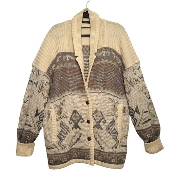 Sweaters - Vintage BOGNER Cardigan Aztec Cat Print Nordic Outdoor Mohair Sweater WOMENS 10